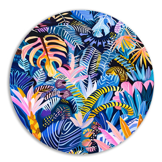 Abstracte kleurrijke kunst van planten en bladeren forex muurcirkel