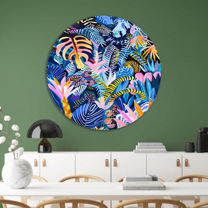 Abstracte kleurrijke kunst van planten en bladeren aluminium muurcirkel