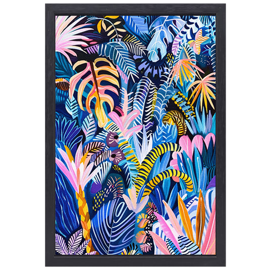 Abstracte kleurrijke kunst van planten en bladeren canvas met baklijst