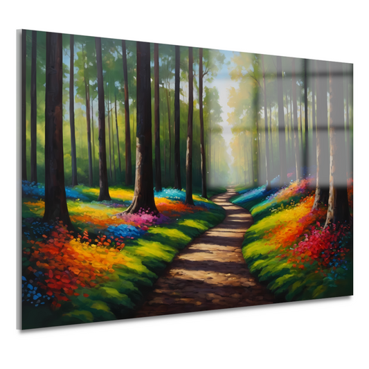 Betoverend Kleurrijk Bos met Wandelend Pad acrylglas