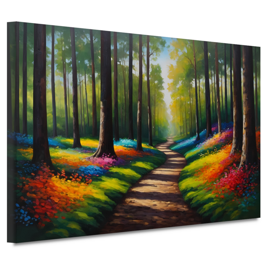 Betoverend Kleurrijk Bos met Wandelend Pad canvas
