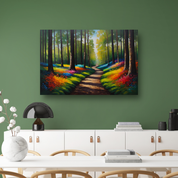 Betoverend Kleurrijk Bos met Wandelend Pad acrylglas