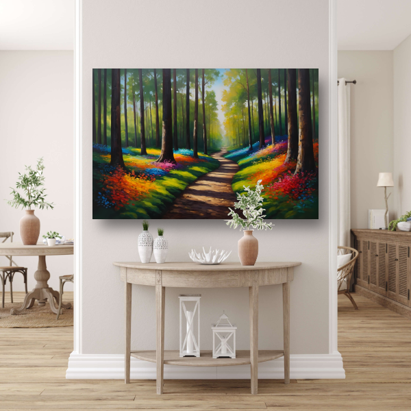 Betoverend Kleurrijk Bos met Wandelend Pad acrylglas