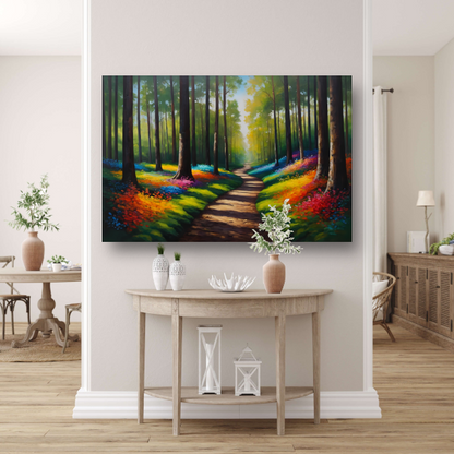 Betoverend Kleurrijk Bos met Wandelend Pad acrylglas