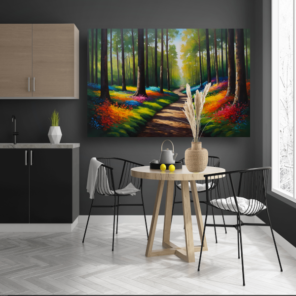 Betoverend Kleurrijk Bos met Wandelend Pad acrylglas