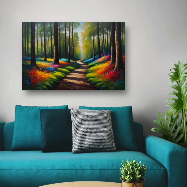 Betoverend Kleurrijk Bos met Wandelend Pad acrylglas