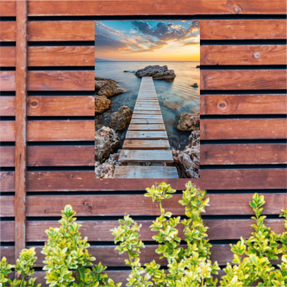 Houten Steiger met Zonsondergang aan de Kust tuinposter