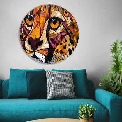 Kleurrijk abstract schilderij van een cheeta aluminium muurcirkel