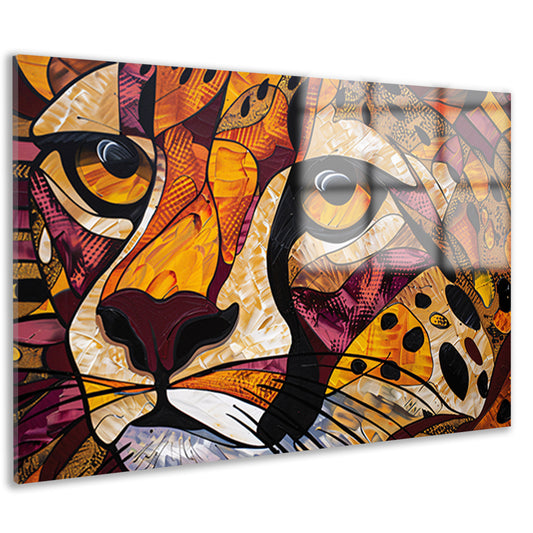 Kleurrijk abstract schilderij van een cheeta acrylglas