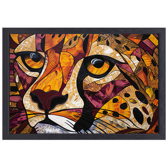 Kleurrijk abstract schilderij van een cheeta canvas met baklijst