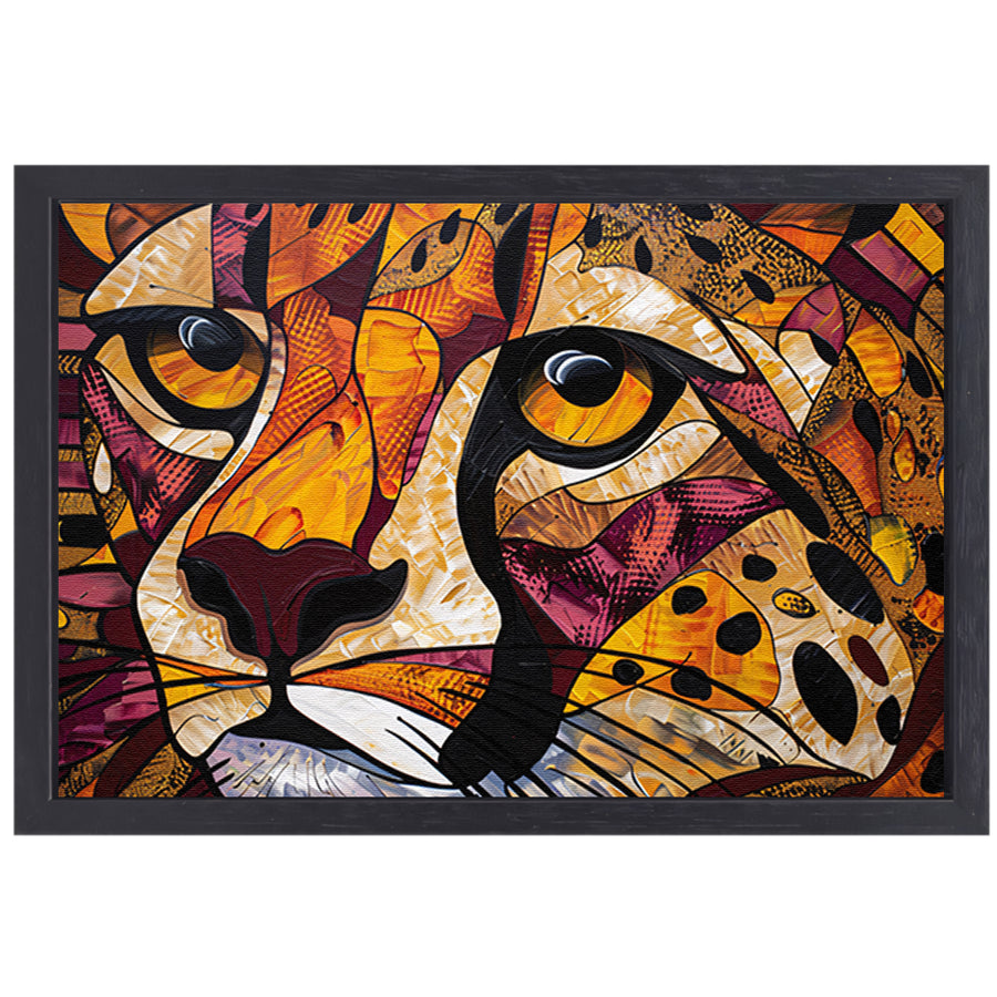 Kleurrijk abstract schilderij van een cheeta canvas met baklijst