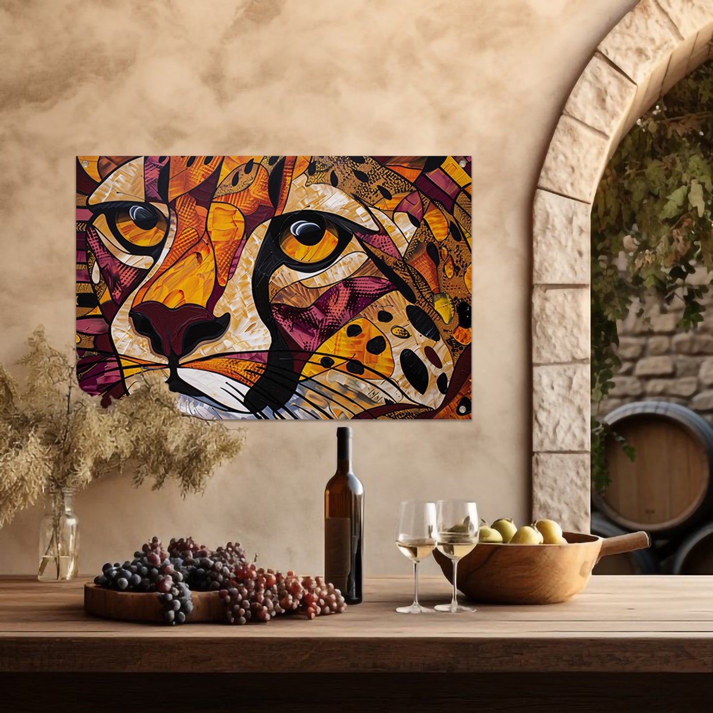 Kleurrijk abstract schilderij van een cheeta tuinposter