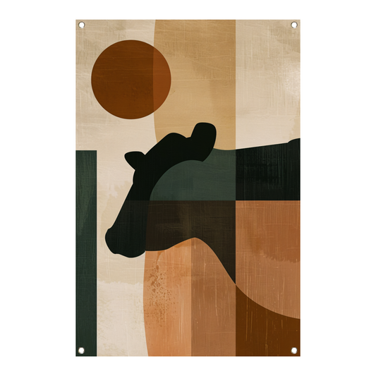Gestileerde abstracte afbeelding van paard en zon tuinposter