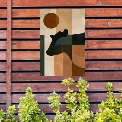Gestileerde abstracte afbeelding van paard en zon tuinposter