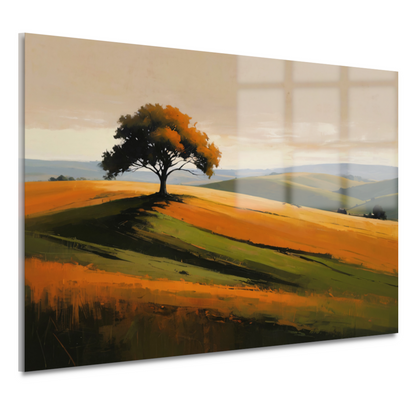 Solitaire boom tegen kleurrijke heuvellandschap acrylglas