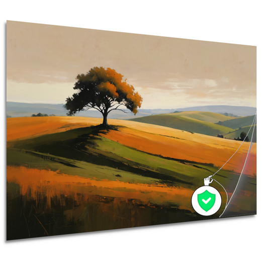 Solitaire boom tegen kleurrijke heuvellandschap poster