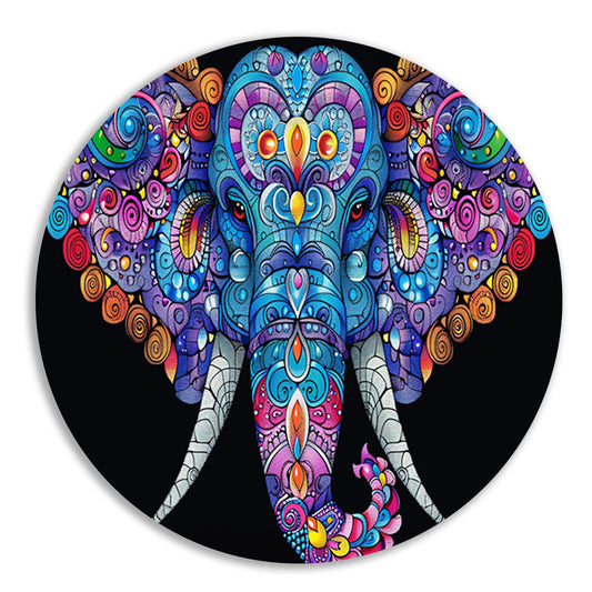 Kleurrijke olifant met gedetailleerde patronen aluminium muurcirkel