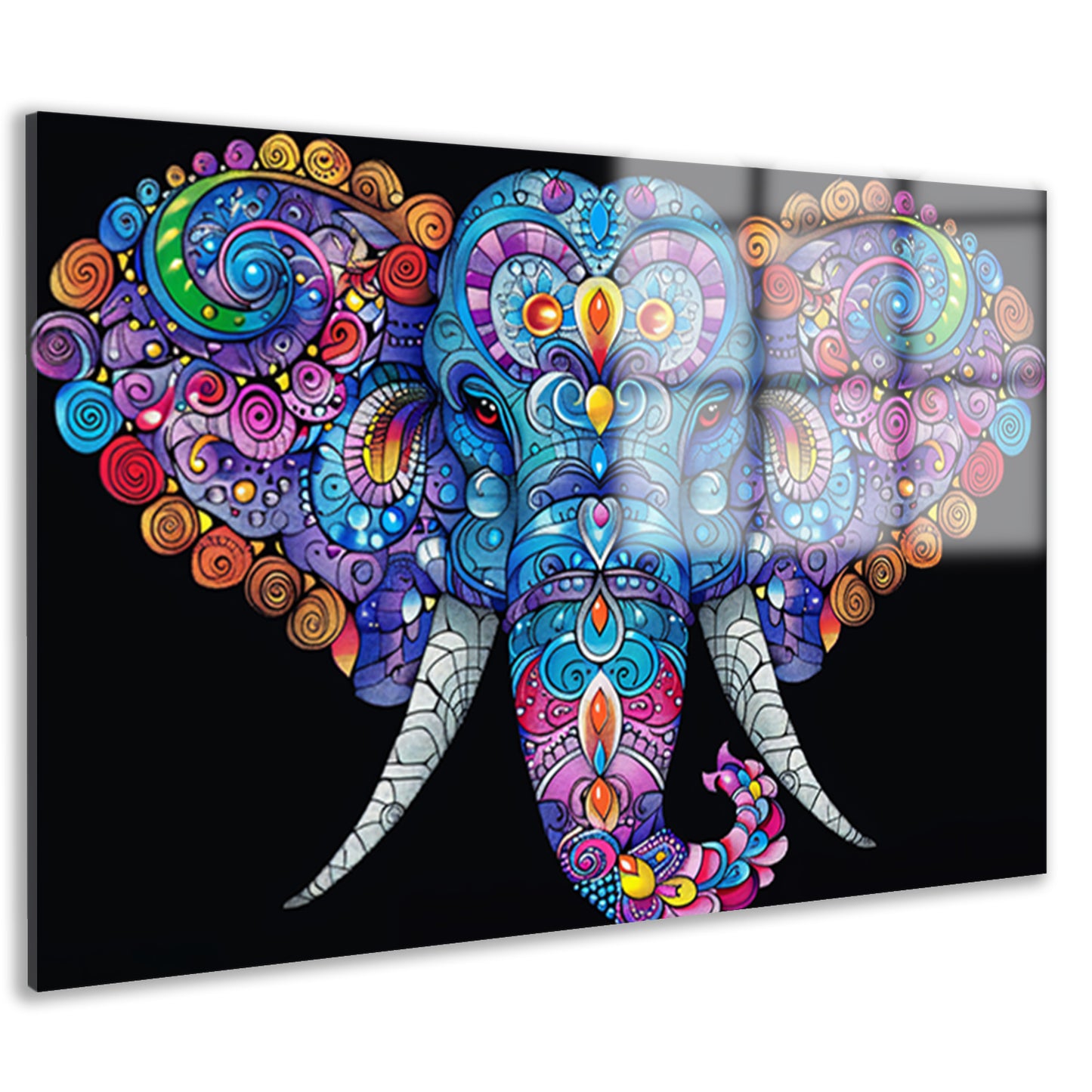 Kleurrijke olifant met gedetailleerde patronen acrylglas