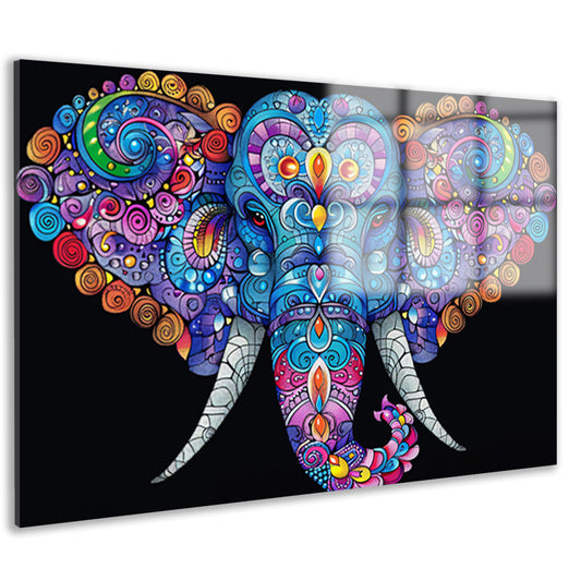 Kleurrijke olifant met gedetailleerde patronen acrylglas
