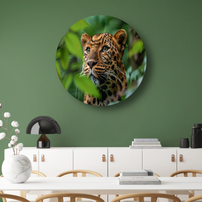 Luipaard Tussen Groen in Jungle aluminium muurcirkel