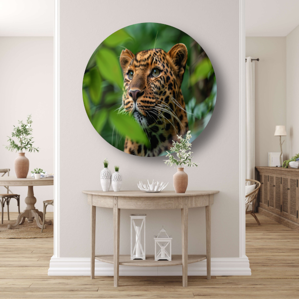 Luipaard Tussen Groen in Jungle aluminium muurcirkel