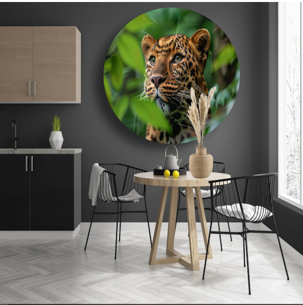 Luipaard Tussen Groen in Jungle aluminium muurcirkel