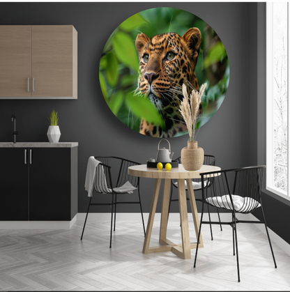 Luipaard Tussen Groen in Jungle aluminium muurcirkel