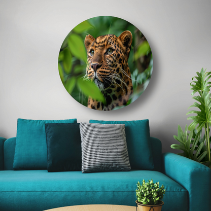 Luipaard Tussen Groen in Jungle aluminium muurcirkel