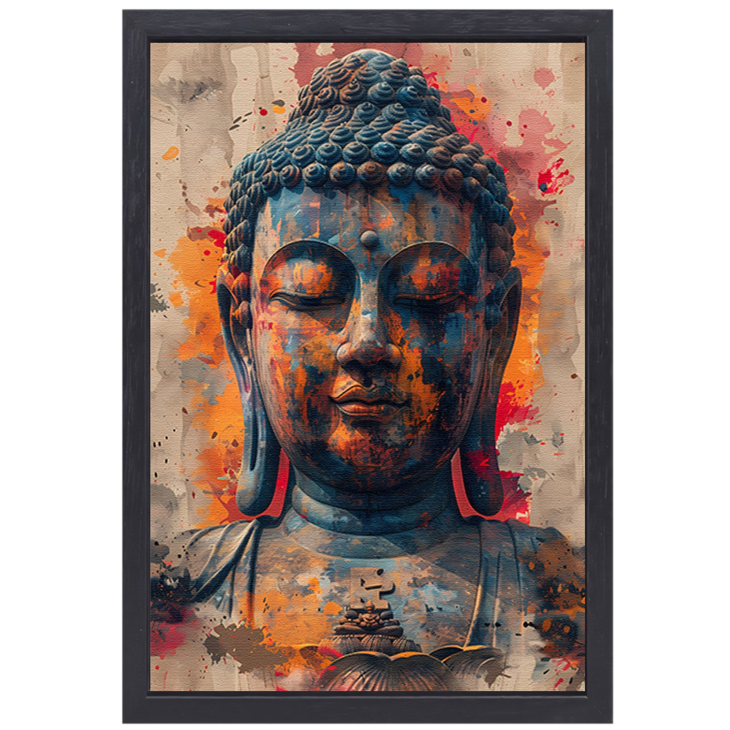 Boeddha in Kleurrijk Abstract explosie canvas met baklijst