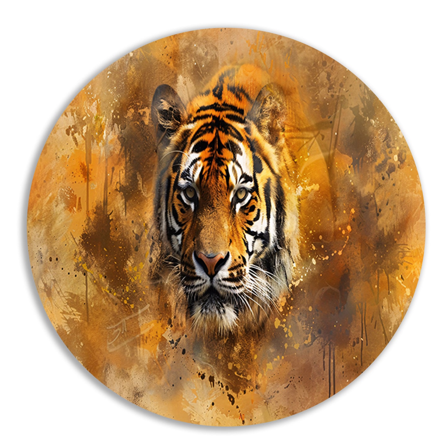 Tijgerportret met abstracte achtergrond aluminium muurcirkel