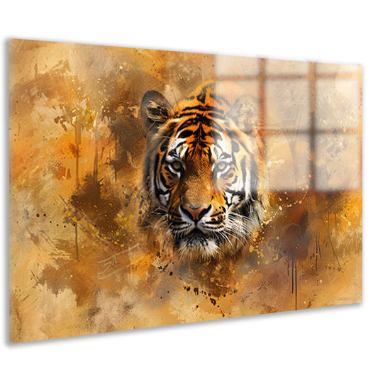 Tijgerportret met abstracte achtergrond acrylglas