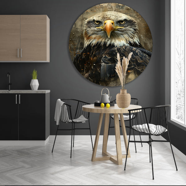 Mysterieuze adelaar met rustieke achtergrond aluminium muurcirkel