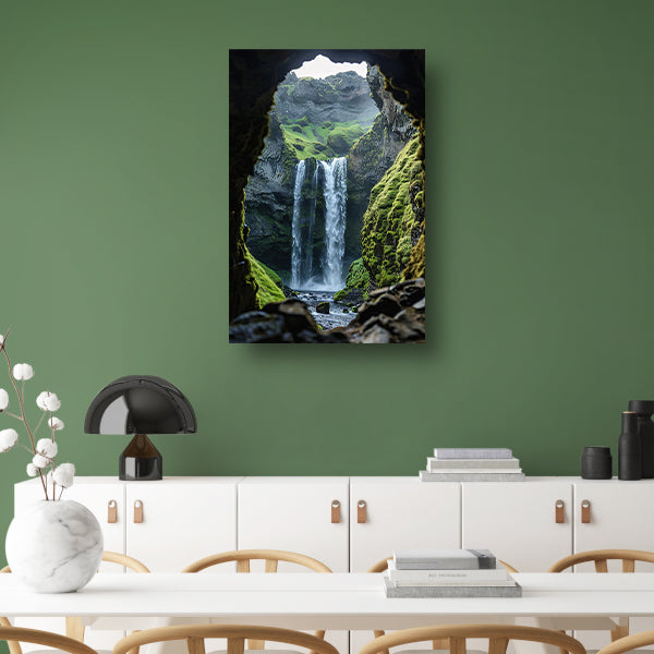 Waterval in rotsachtig landschap acrylglas