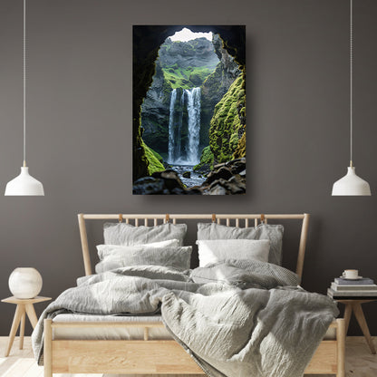 Waterval in rotsachtig landschap poster