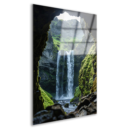 Waterval in rotsachtig landschap acrylglas