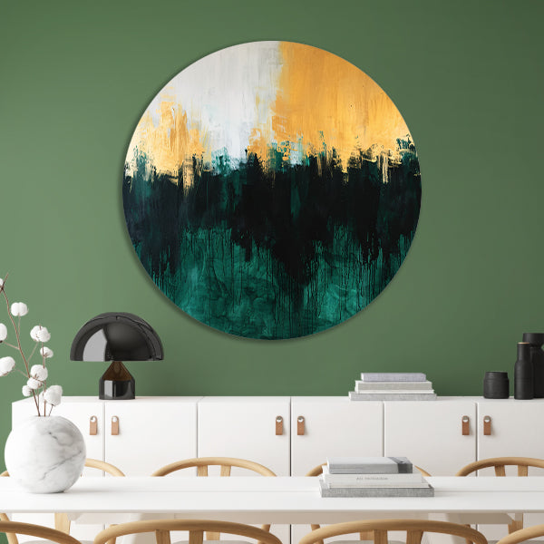 Abstract schilderij met dynamische kleurrijke accenten forex muurcirkel
