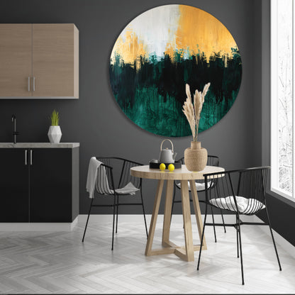 Abstract schilderij met dynamische kleurrijke accenten aluminium muurcirkel