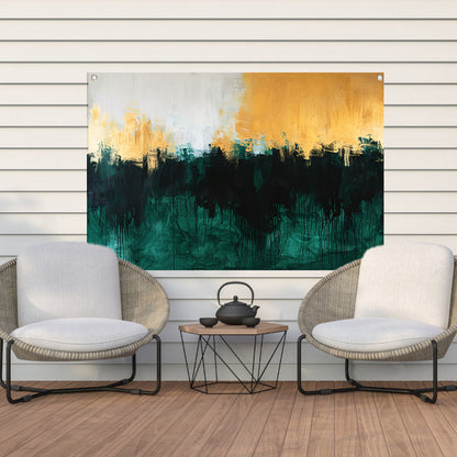 Abstract schilderij met dynamische kleurrijke accenten tuinposter