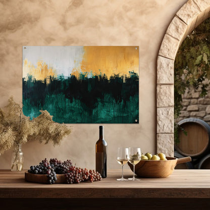 Abstract schilderij met dynamische kleurrijke accenten tuinposter