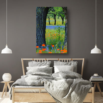 Kleurrijk Bloemenveld met Bomen canvas