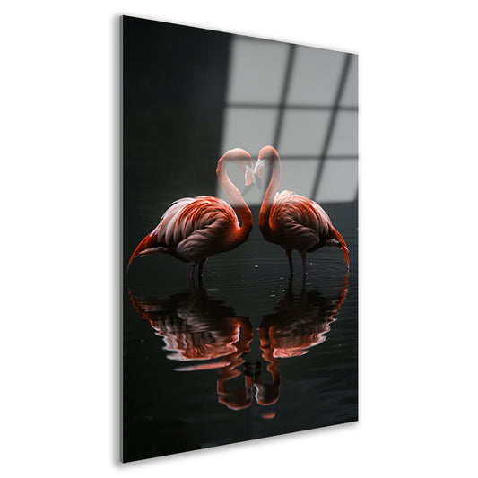 Twee flamingos en hun reflectie in water acrylglas