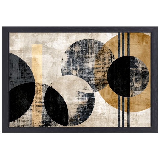 Monochrome Cirkels en Gouden Lijnen canvas met baklijst