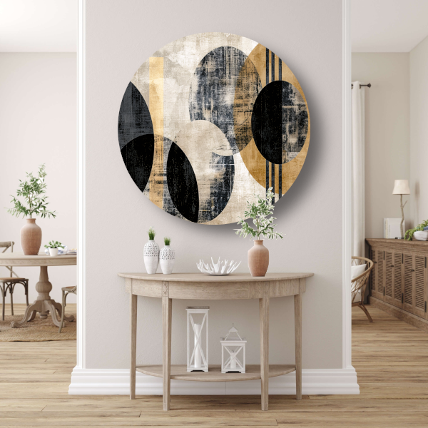 Monochrome Cirkels en Gouden Lijnen aluminium muurcirkel