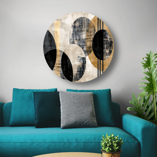Monochrome Cirkels en Gouden Lijnen aluminium muurcirkel