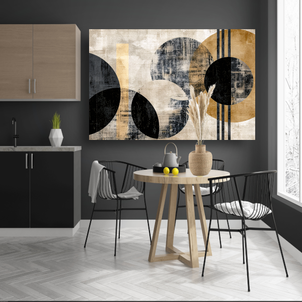 Monochrome Cirkels en Gouden Lijnen poster