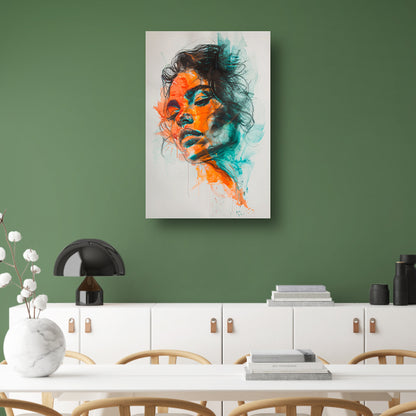 Kleurrijk abstract portret van een vrouw canvas met baklijst