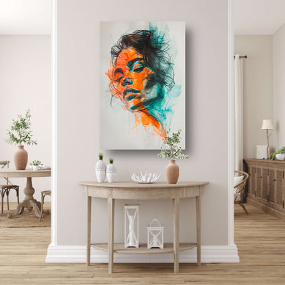 Kleurrijk abstract portret van een vrouw canvas met baklijst