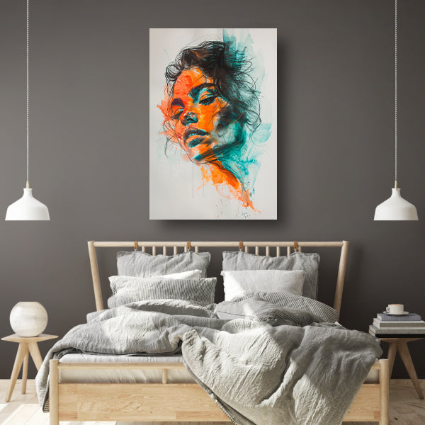 Kleurrijk abstract portret van een vrouw canvas met baklijst