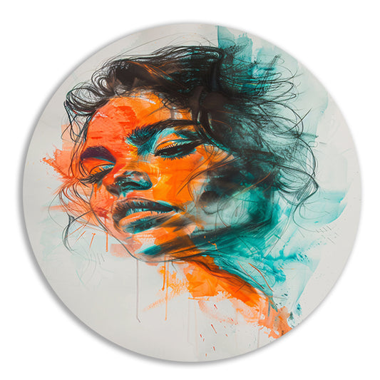 Kleurrijk abstract portret van een vrouw aluminium muurcirkel
