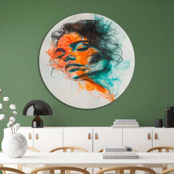 Kleurrijk abstract portret van een vrouw aluminium muurcirkel
